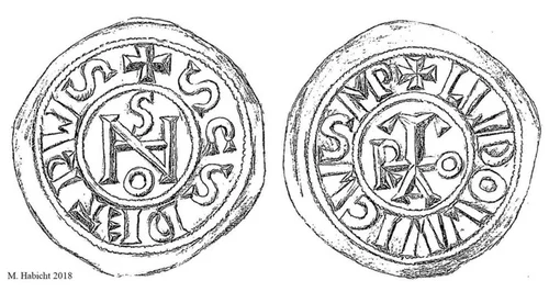 As moedas tinham o monograma do papa, possivelmente a Papisa Joan, uma ao lado e o nome do imperador Franks do outro