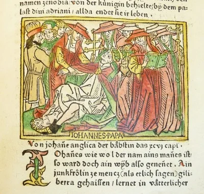 Representação medieval da morte da Papisa Joana