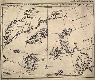O mapa de Zeno mostrando Frisland (canto inferior esquerdo)