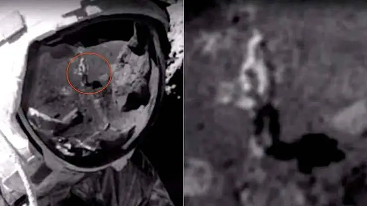 Curiosamente, a imagem do homem na superfície lunar não carregava a mochila de segurança que os astronautas usavam durante as missões espaciais.