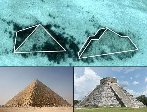 As estruturas avistadas através do Google Earth parecem ter a forma de uma pirâmide.
