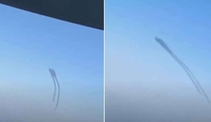 Passageiro de um avião registra uma estranha criatura no céu, semelhante a tentáculos