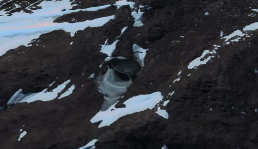 Imagem de satélite mostra a entrada de uma base alienígena na Antártica