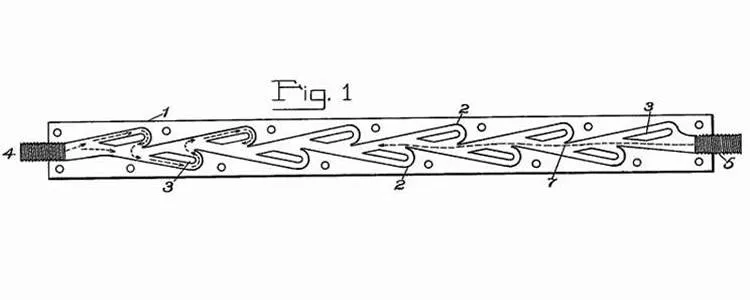 Seção da patente mostrando o projeto da válvula de Tesla.