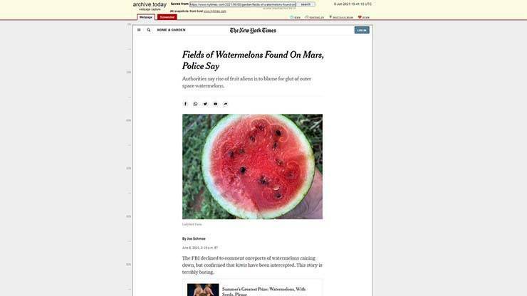 Post do New York sobre melancias em Marte
