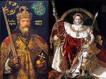 Carlos Magno: Esquerda - Napoleão Bonaparte: Direita