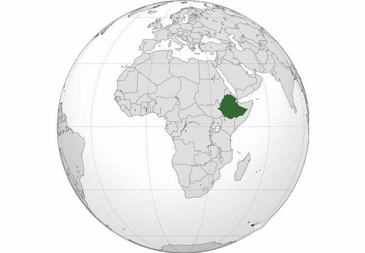 Localização da Etiópia.