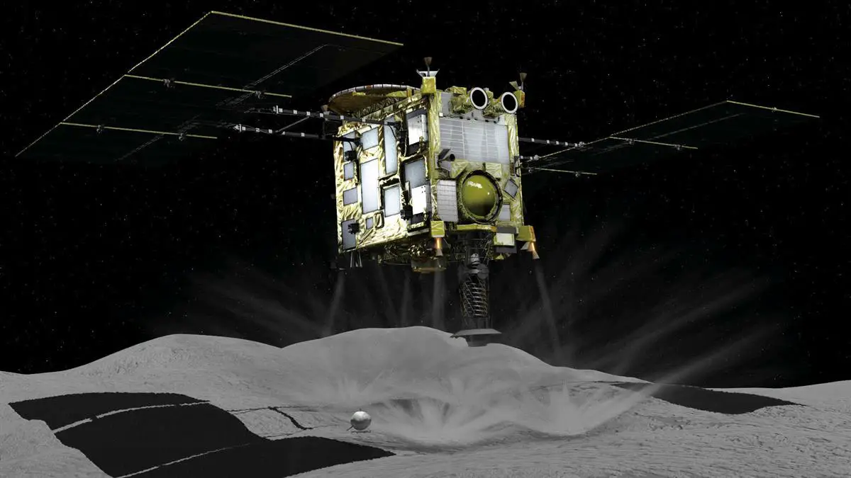 A espaçonave japonesa Hayabusa2 completou um de seus desafios mais empolgantes até agora: na noite de quinta-feira (21), pousou no asteroide Ryugu, disparou um projétil de tântalo na superfície rochosa