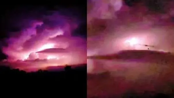 Nave em forma de disco que coleta raios durante tempestade filmada no Missouri