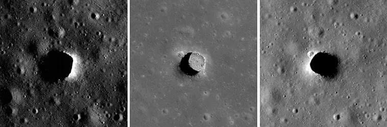 Câmera da Lunar Reconnaissance Orbiter da NASA já fotografou o poço de Marius Hills três vezes, cada vez com uma iluminação muito diferente.
