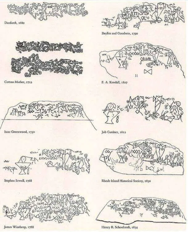 Algumas das interpretações dos petróglifos dados em Dighton Rock.