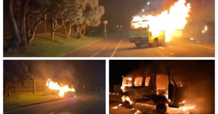 Um fantasma dirige um ônibus em chamas por uma estrada na Nova Zelândia