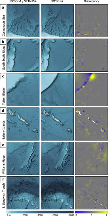 Várias estruturas no fundo do mar na Antártida.