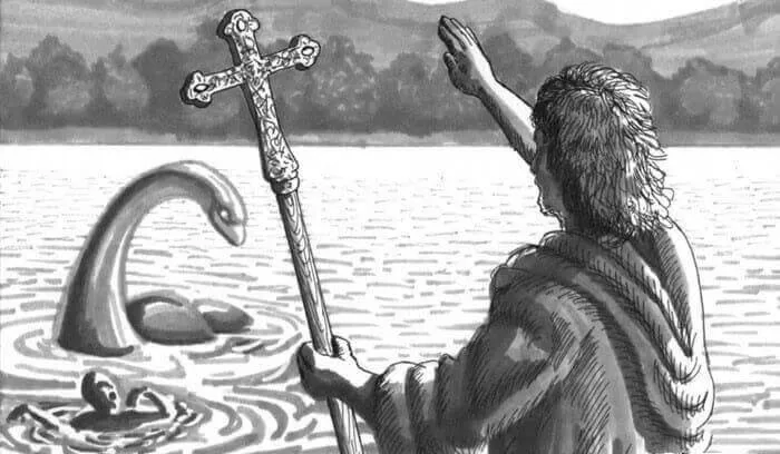 A mais antiga referência escrita a essas criaturas relacionadas ao Lago Ness é encontrada na biografia de São Columba.