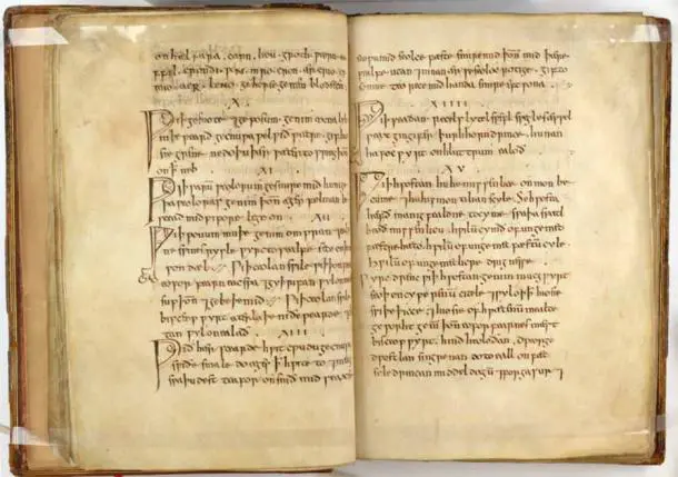 O novo estudo reexaminou três textos médicos medievais, incluindo o Bald's Leechbook, alojado na Biblioteca Britânica, Royal MS 12 D XVII, ff. 20v-21r.