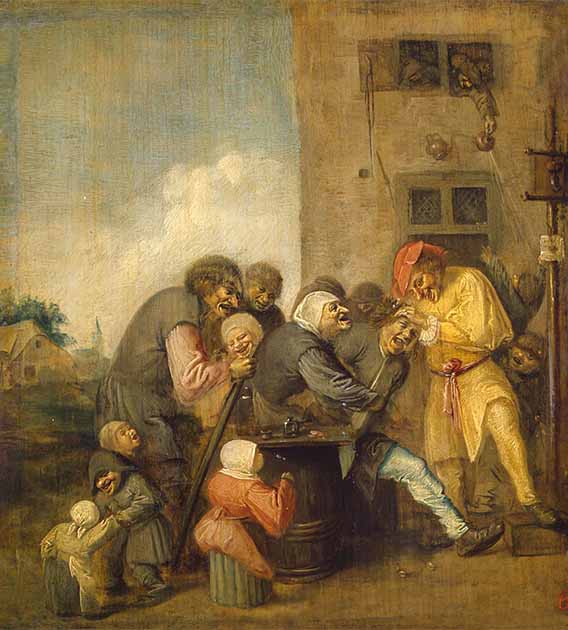 Os médicos medievais costumam ser descritos como prescrevendo tratamentos falsos, também chamados de placebos. Village Charlatan por Adriaen Brouwer da década de 1620.