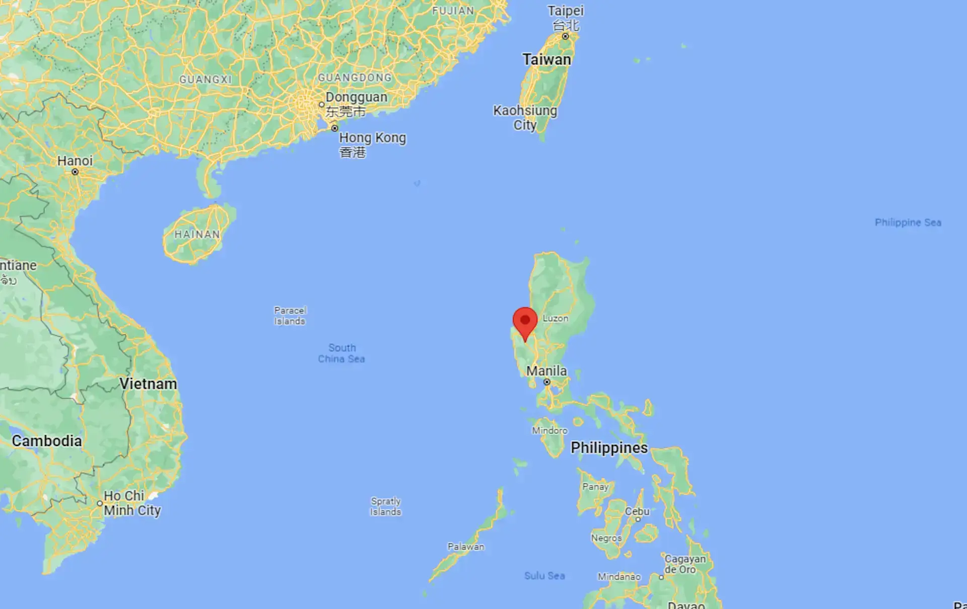Um mapa mostrando a localização geral da província de Pangasinan, na ilha de Luzon, nas Filipinas.