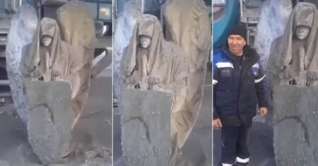 Mineiros siberianos encontram uma misteriosa “estátua de anjo” com escudo e espada