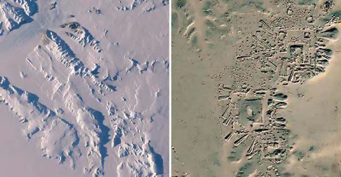 Os possíveis restos de uma antiga civilização sob o gelo da Antártica.