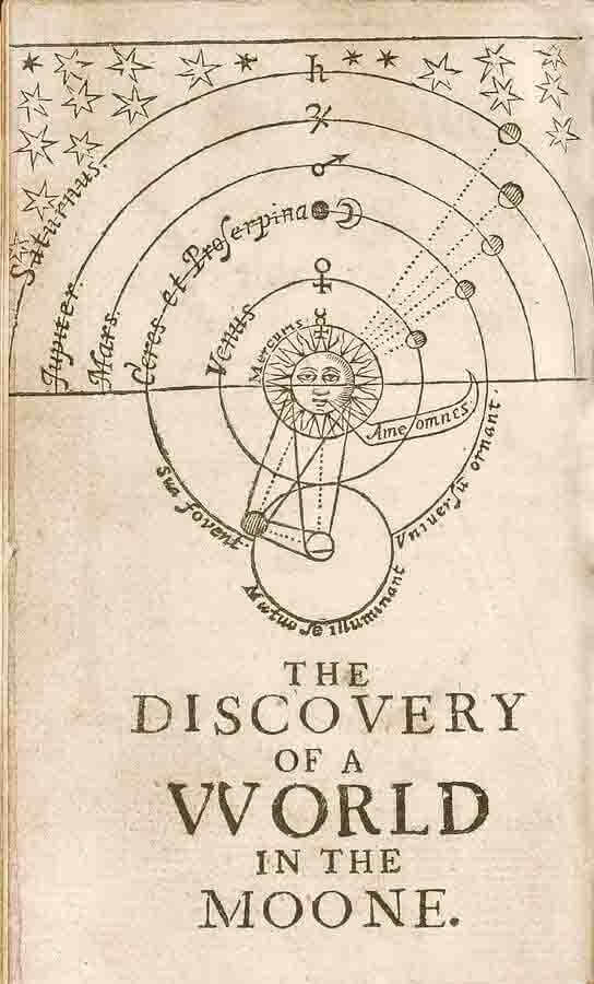 Capa do livro - The Discovery of a World in the Moone (1638), do filósofo natural inglês e clérigo anglicano John Wilkins (1614-1672).
