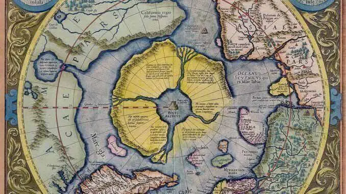 Continente ártico no mapa de Gerardus Mercator de 1595.