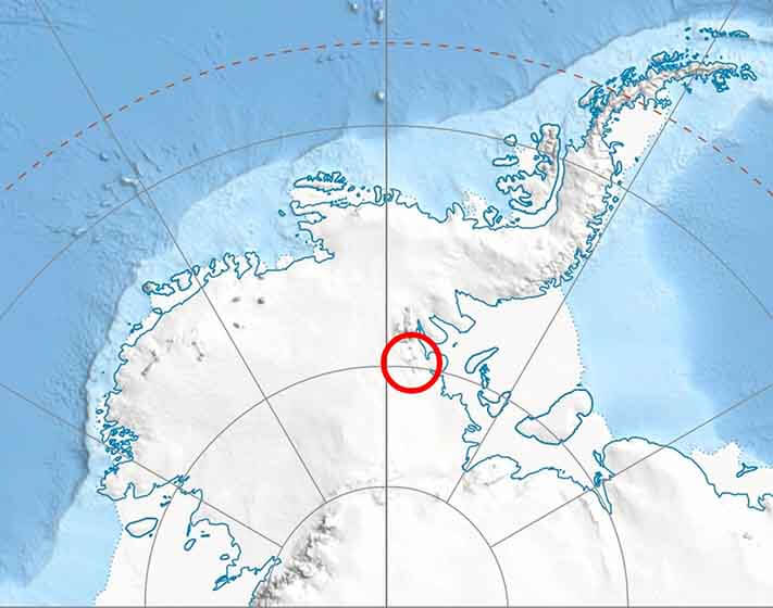 Localização de Patriot Hills na Antártida Ocidental.