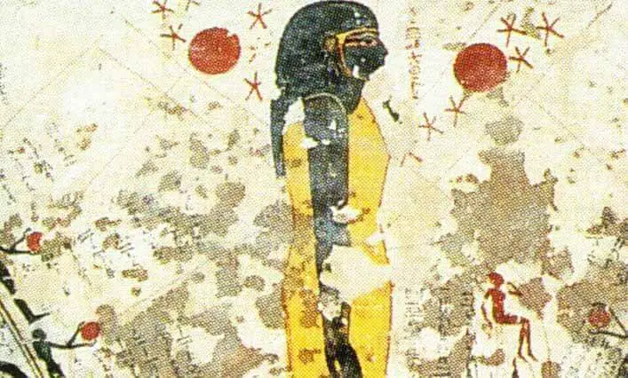 Painel no antigo Egito com Terra e Anti-Terra.