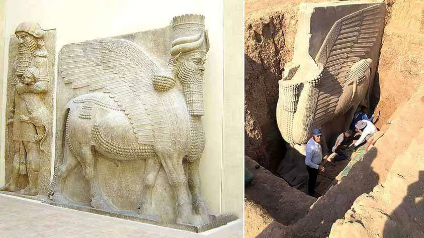 Arqueólogos desenterram antigo deus Assírio alado no Iraque.
