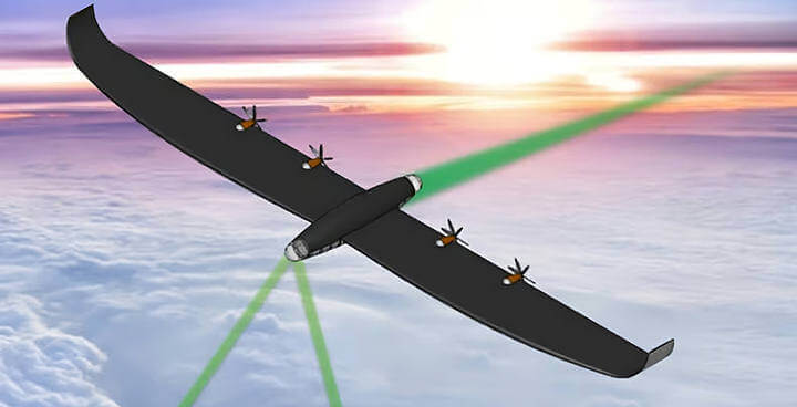 Cada drone retransmissor aéreo receberá energia por meio de um sistema óptico a laser e depois a enviará pela rede, de acordo com a DARPA.