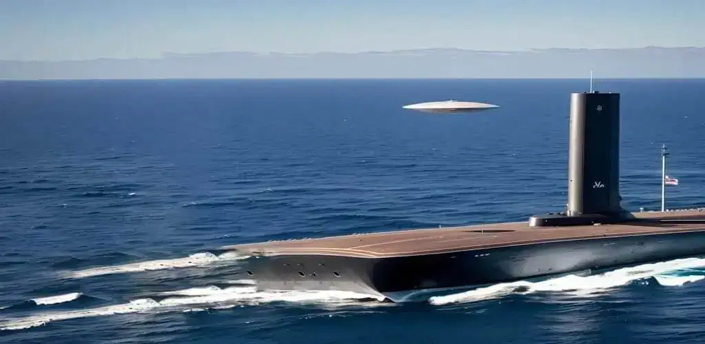 Disco voador saindo do oceano