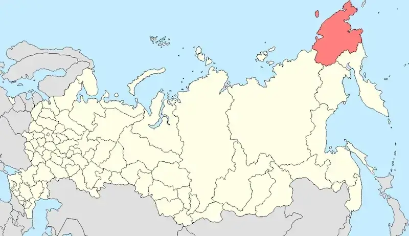 A região de Chukotka, mostrada em vermelho, onde os cientistas coletaram amostras do permafrost.