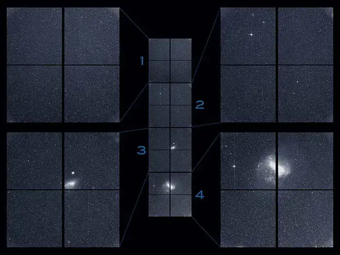 Imagem criada combinando a visão das quatro câmeras TESS, em sua primeira luz.
