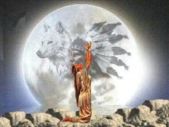 Representação de um membro Navajo, adorando a Lua.