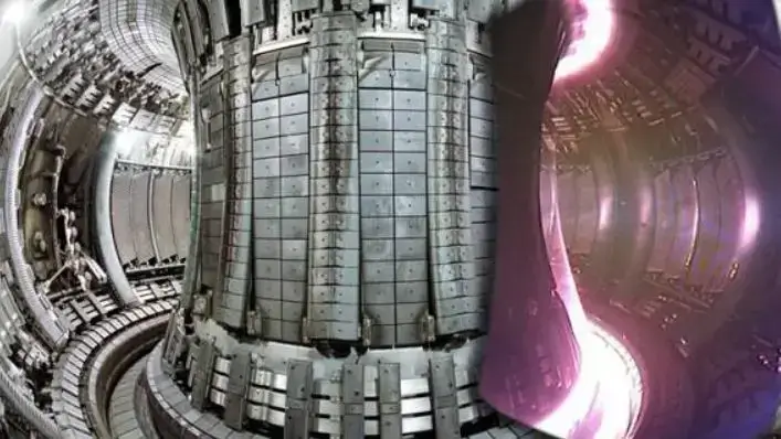 Representação artística de plasma dentro de um reator de fusão que usa confinamento magnético para forçar a fusão dos átomos. Isto é semelhante ao processo que cria energia no centro do Sol