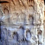 Marcas de mãos de vários tamanhos em Yellowstone.