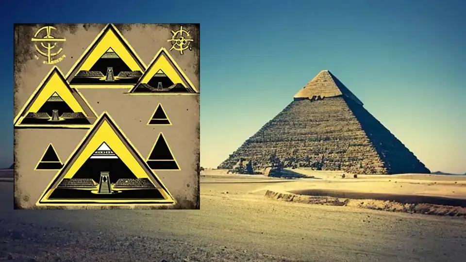Pirâmides egípcias com símbolo nuclear