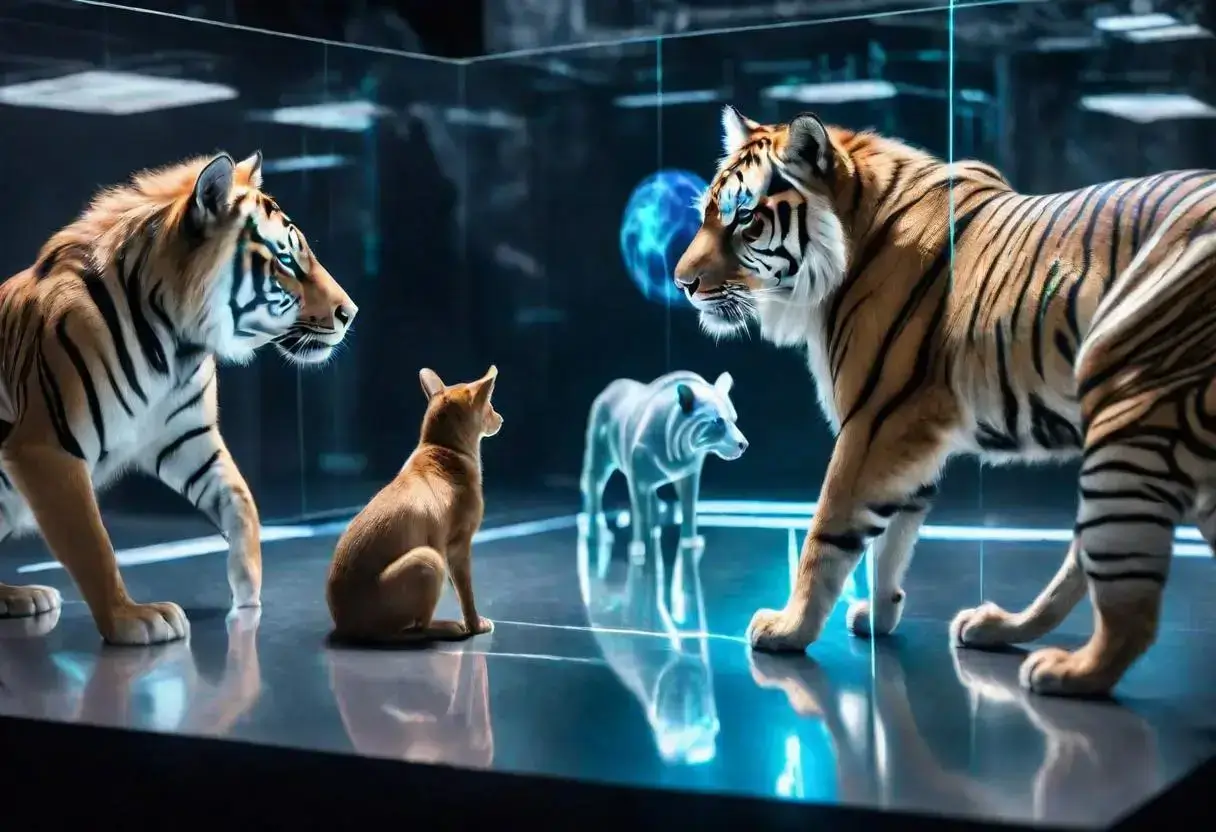 realidade holográfica simulando animais.