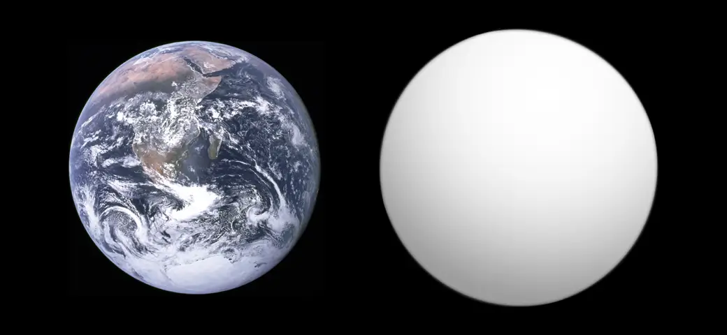 Comparação do tamanho aproximado de Kepler-438b (à direita) com a Terra. Crédito: Wikipedia - Representação artística por Aldaron, a.k.a. Aldaron.