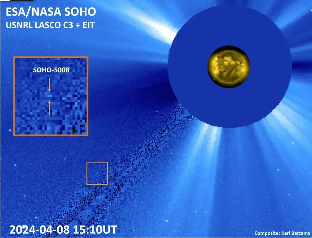 Objeto SOHO-5008 em imagem do observatório espacial SOHO.
