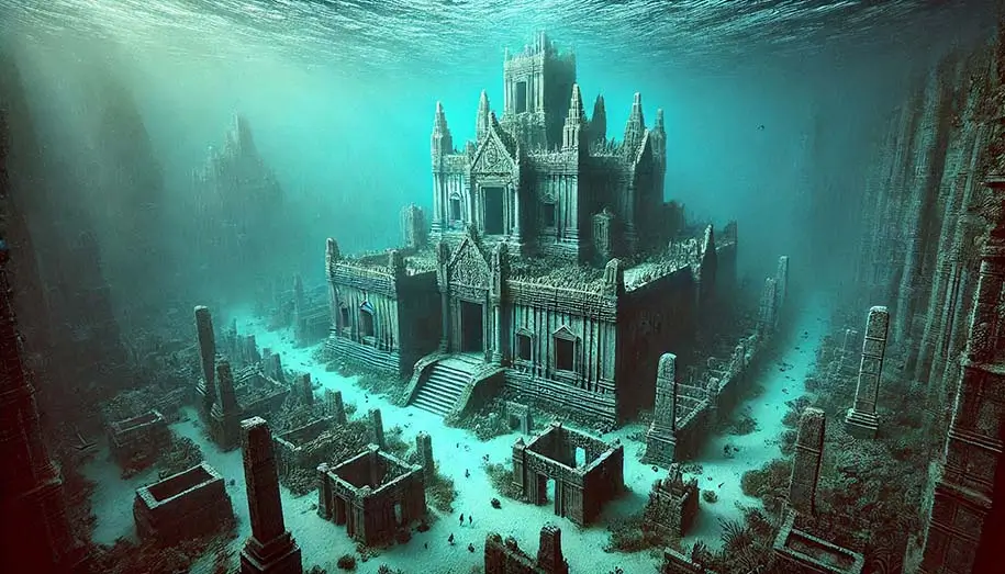 Uma cidade antiga perdida submersa no oceano