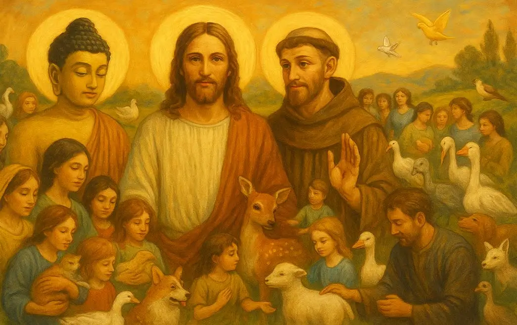 Jesus, Buda e São Francisco com a criação