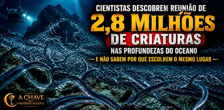 Montagem ilustrativa de milhões de enguias reunidas nas profundezas do oceano, próximas a uma montanha submarina investigada por cientistas na Tasmânia.